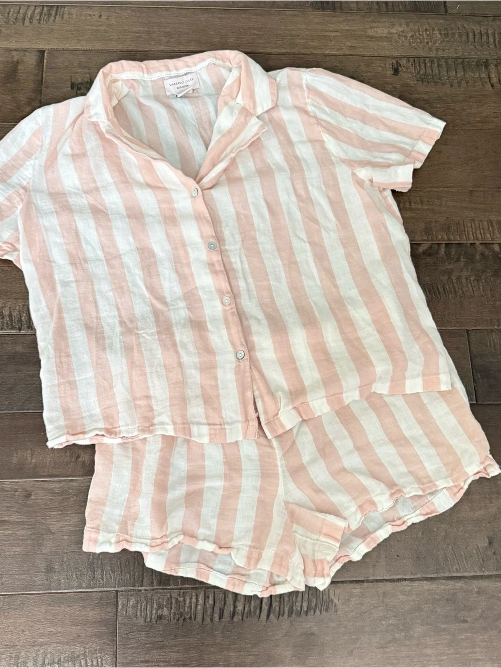 Sincerely Jules Striped Short Sleeve Pajama Set Pink & White M Matching
